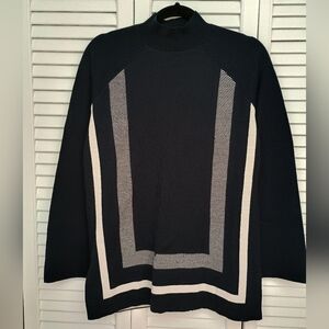 Ann Taylor Merino Wool Blend Navy Blue Graphic Turtleneck Sweater Size Medium